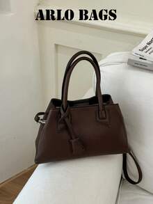 Tote Bag With Unique Knot Pendant Decoration, Equipped With Dual Handles And Detachable Shoulder Strap, Switchable Carrying Styles, Ample Interior Space, Minimalist And Elegant Handbag, Sleek Design With Premium Texture, Suitable For Commuting, Daily Outings, Dates And More Occasions. - Coffee - View 1