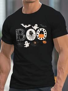 Halloween Graphic T-Shirt - Spooky BOO Print Featuring Bats And Pumpkinhalloween Costume Women Jas Women Herfst Kleding Dames Nieuw - Black - View 6