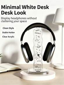 1 Pc, National Day Best-Selling Space Planet Over-Ear Headphone Stand, Transparent Wavy Desktop Headphone Holder, Stable Ear-Cup Headphone Display Rack, Home Office Gaming Desk Accessory, High-End Practical Over-Ear Headphone Stand And Headphone Accessory - Clear - View 4