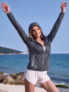 Women's Outdoor Sports Jacket, Lightweight Zip-Up Hooded Jacket For Spring And Summer, Suitable For Hiking And Outdoor Activities - Dark Grey - View 3