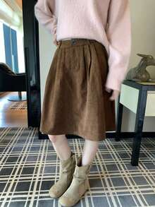 Korean Style Vintage Chic High Waist Slimming A-Line Skirt - Brown - View 4
