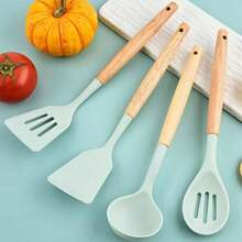 12 PCS Silicone Cooking Tools With Wooden Handle, Kitchen Utensil Set, Cooking Utensils Set Heat Resistant & Non-Scratch For Nonstick Pans, Utensil Set Includes Spatula, Spoon & Tongs, Kitchen Accessor - Grey - View 7