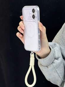 1pc Solid Color Fashion Minimalist Fresh Matte Transparent Phone Case With Short Lanyard, Compatible With IPhone 11/12/13/14/15/16/16 Pro Max, Comfortable Soft Protective Phone Shell, Compatible With IPhone 17/17 Pro/17 Pro Max/Air, Design Fashion Protective Case - Multicolor - View 2