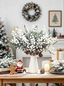 1/3pcs Artificial Red Berry Pine Branches, Faux Plants, Suitable For Christmas Decoration, Christmas Home Decor, Wedding Decoration, Table Centerpiece, Back To School Season, Gifts For Girls - White - View 6
