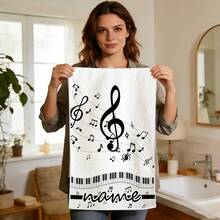 /2/4/6/8/10/12Pcs , Musical Notes Melody,, Text, Holiday Gift, Souvenir, Hand Towel, Head Towel, Body Towel, 16*24 Inches, 2D Flat Printing - Multicolor - View 1