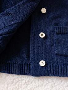 Sweater Rajut Lengan Raglan Warna Polos Gaya Preppy untuk Bayi Laki-laki, Cocok untuk Sekolah, Aktivitas Sehari-hari, Musim Semi, Gugur, dan Musim Dingin. - Navy Blue - View 6