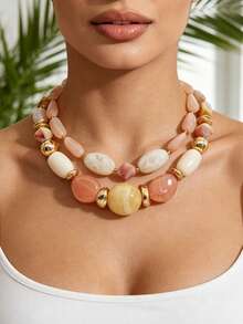 1pc Or 2pcs Bohemian Style Dopamine Plastic Beads With CCB Beaded Necklace, Women's Layered Jewelry Necklace Set, Multiple Styles Available, Suitable For Elegant Women To Match Any Outfit For Vacation, Party, Evening Jewelry Accessories, Bead Color And Pattern Random, Normal To Have Material Entry Point - Multicolor - View 15