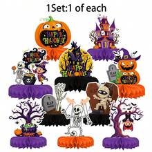 Kids Halloween Centerpiece Decorations - Scary Pumpkin Haunted House Skeleton Witch Tombstone Paper Honeycomb Party Supplies - Trick Or Treat! - Multicolor - View 7