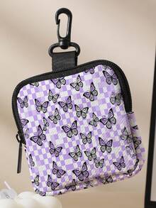 1pc Butterfly Print Kids Mini Coin Purse, Zipper Closure Small Storage Bag With Swivel Hook, Suitable For Earphones, Coins And Tiny Accessories, Can Be Hung On Backpack - Multicolor - View 2
