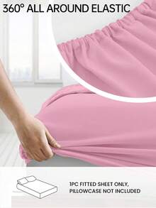 HONEYMOON 1pc Solid Color Soft Fitted Sheet, 100% Polyester Fabric, Lightweight Cloud-Like Touch Bedding Mattress Cover, Elastic Edges, Fits 9-12 Inch Depth Mattress, Soft Breathable Machine Washable, Shrink-Resistant, Fade-Resistant, All-Season Use, Different Sizes Suitable For Home And Dorm, Back To School Dorm Essential, Rose Red - Hot Pink - View 2