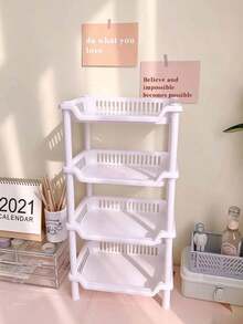 Rectangular 3-Tier Storage Rack (1pc Set) - Easy To Assemble Plastic Storage Unit, Suitable For Office, Bathroom, Kitchen, RV And Studio; A Product Combining Space-Saving Functionality With Modern Minimalist Style. - Pink - View 7