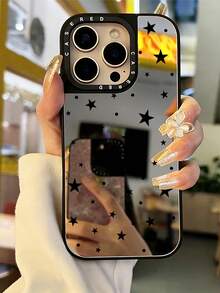 1件裝 化妝鏡手機殼 波點與星星圖案 全包覆 TPU 防震手機殼 相容 Apple 17 16 15 14 13 12 11 Pro Max - 彩色 - 查看 2
