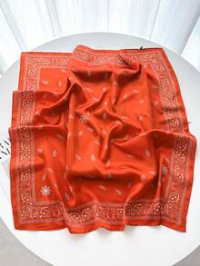 1pc Square Satin Paisley Print Scarf Headwrap For Women - Red - View 4