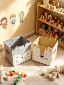 Cute Embroidered Animal Face Kids Storage Box, Foldable Fabric Grid Cabinet Organizer, Baby Toy Storage Basket - Multicolor - View 3