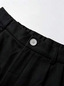 女款多色高腰修身寬腿褲 | 街頭風 | 適合秋冬休閒、通勤與度假 (不含腰帶) - 黑色 - 查看 6