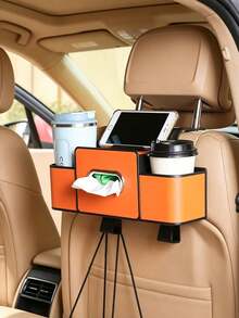 Multifunctional Car Seat Back Organizer, Dual Cup Holders + Tissue Box + Phone Storage, Easy Installation, Keep Car Interior Tidy - Multicolor - View 9