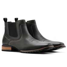 Plus Size Men Western Cowboy Chelsea Ankle Boots, Square Toe Slip‑On Faux Leather Block Heel Casual Short Boots - Black - View 4