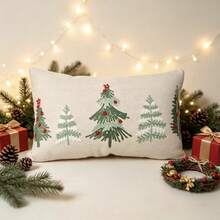 LCUHPCL 1 buah Sarung Bantal Pohon Natal Bordir 3D Suasana Natal Musim Dingin, Kain Herringbone, Cocok Untuk Kamar Tidur, Ruang Tamu, Sofa, Pesta Sehari-hari Dan Berbagai Lingkungan - MultiWarna - View 2