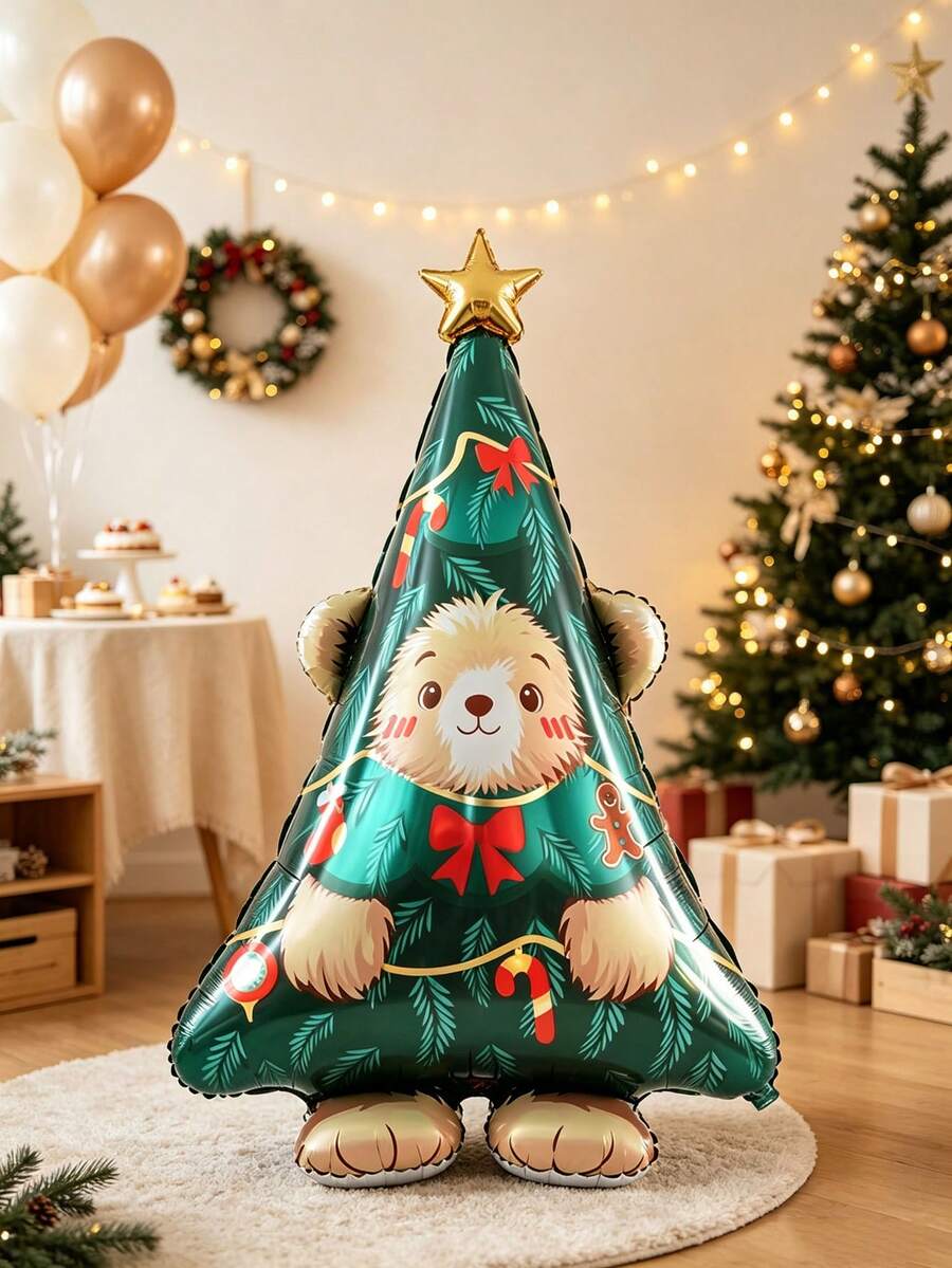 1pc 158cm Extra Large Christmas Tree Shaped Bear Head Cute Design Christmas Party Decoration Aluminum Foil Balloon - View 1