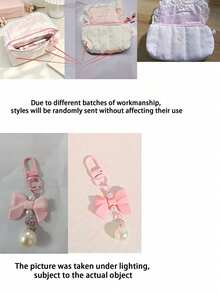 Lace Bow Pencil Case, Large Capacity Stationery Storage Bag With Detachable Pearl Pendant, Sweet Makeup Organizer, Back To School Gift For Teenage Girls - Multicolor - View 9