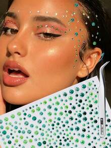 1/3/5/7pcs Green Self-Adhesive Face Gem Stickers, Suitable For Face And Body, Perfect For Christmas, Party, Festival, Y2K Style, Concert Looks, Face Jewels - Multicolor - View 3