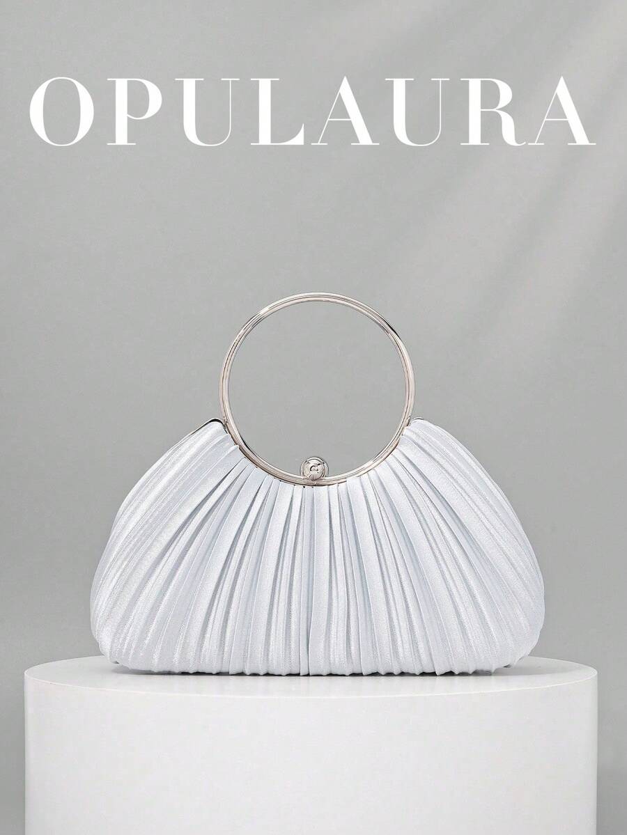 OpulAura 女款金屬質感奢華晚宴包,優雅派對手拿包,低調奢華,閃亮晚宴包,禮服包,適合搭配舞會禮服、派對、婚禮、新娘、伴娘、生日禮服,手持晚宴包,手拿包 - 銀色 - 查看 1