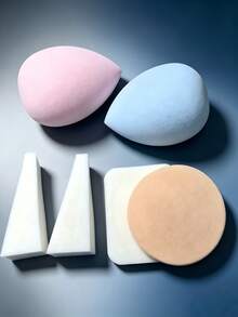 6Pcs Mixed Makeup Sponge & Powder Puff Set Soft Cosmetic Blending Tools, Fixed Shapes Random Color For Daily Makeup - Multicolor - View 4