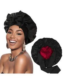 Women's Double-Layer Reversible Solid Color Silky Satin Comfortable Home Daily Sleep Hair Care Styling Cap - A - View 13