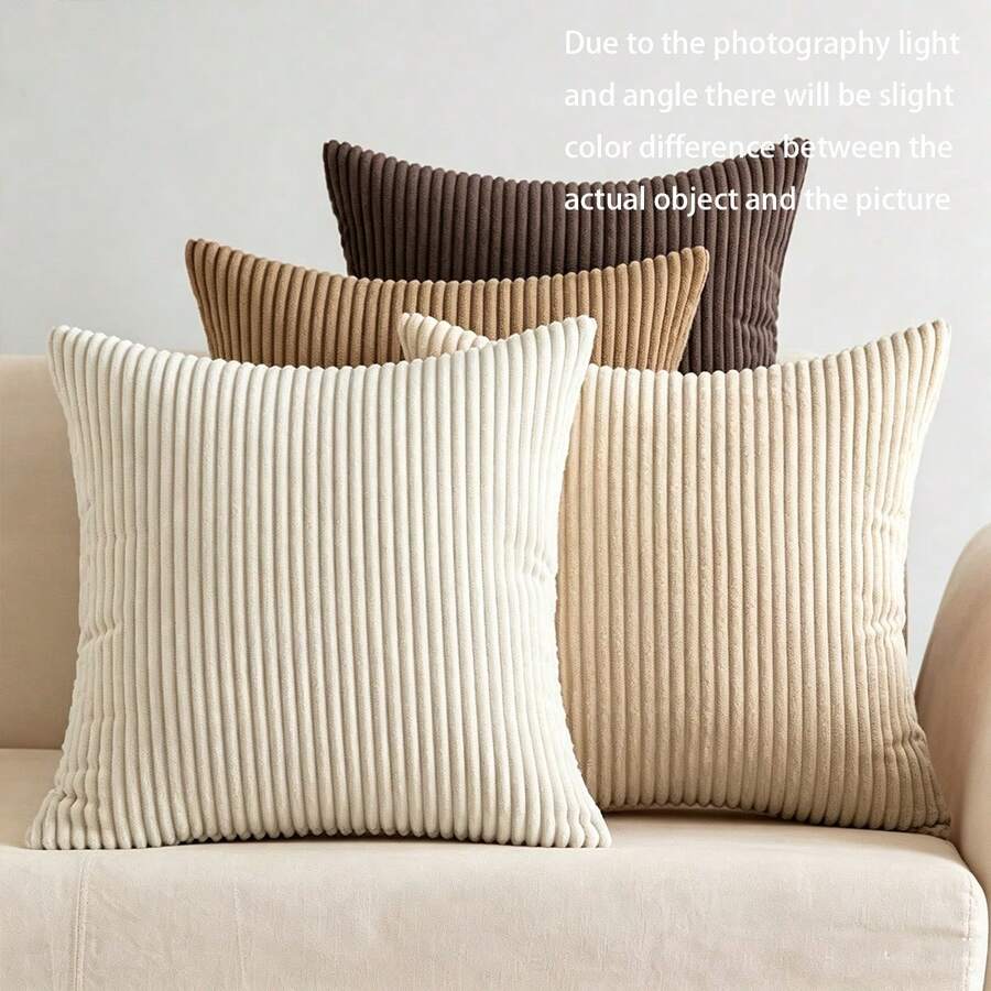 4pcs Bohemian Style Double-Sided 3D Vertical Ribbed Corduroy Pillow Covers (Inserts Not Included), Soft Plush Textured Cushion Covers With Hidden Zipper, Minimalist Solid Color Decorative Throw Pillow Covers For Sofa And Bedroom - Brown - View 1