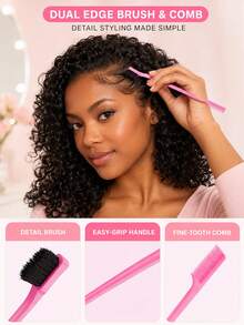 6pcs Comb Set, Fine Mist Spray Bottle, Suitable For Adults And Women, Hair Styling Tool Set, Hair Spray Bottle, Rat Tail Comb, Hairline Brush And Stickers, Perfect For Hair Design And Hairstylists, Perfect Gift For Girls, Back To School - Multicolor - View 5