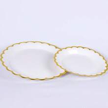 100/50/25/2pcs White Gold Rim Paper Plates, Includes 7 Inch And 9 Inch Paper Plates, Thick Round Plates, Suitable For Birthday Party, Dinner, Wedding, Christmas And Other Occasions, Can Be Used As Table Decoration Or Party Supplies, Cake, Fruit Decoration, Gold Rim Design Highlights High-End Luxury Plates - White - View 3