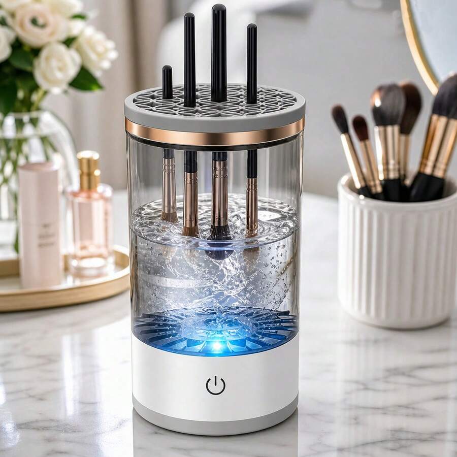電動化妝刷清潔器 USB 供電自動化妝刷清洗裝置 一鍵控制多刷深層清潔工具 適用於大多數化妝刷尺寸 家用化妝配件