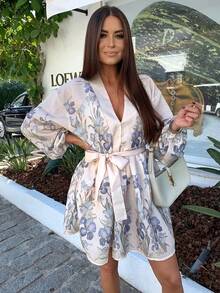 1pc Full Print Bohemian Commuter Elegant Party Knot Women's Office Street Dress - Multicolor - View 4