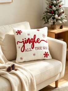 LCUHPCL 1pc Christmas Jingle All The Way And Snowflake 3D Embroidered Plush Pillowcase, Home Decor For Sofa, Bedroom, Living Room, Daily Use, Party And More - Red - View 13