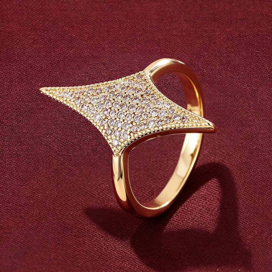 1pc Simple Four-Pointed Star Design Zirconia Inlaid Women Ring - Multicolor - View 1
