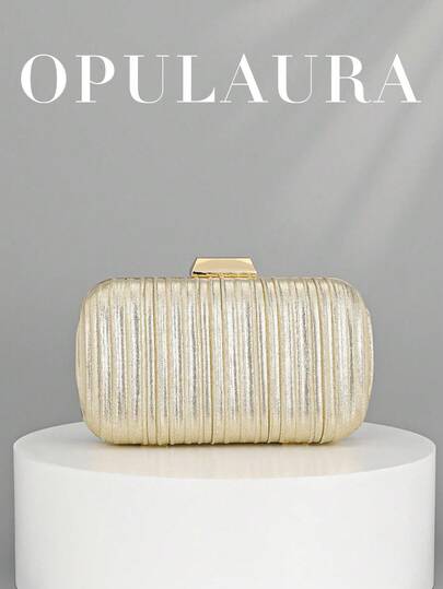 OpulAura One 复古优雅缎面宴会手拿包，褶皱设计时尚晚礼服钱包，迷人精致的正式派对手提包，高端盒式迷你包，适合派对/婚礼/正式场合晚宴，配有可拆卸肩链