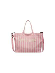 Fresh Colorblock Striped Large Capacity Women's Bag, Lightweight Canvas Fabric, Handheld Or Crossbody, Minimalist Versatile Daily Commute Bag - Multicolor - View 11
