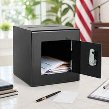 Black Wall‑Mounted Acrylic Donation Box With Lock Keys, Top Slot For Suggestions & Voting - Acrylic--15x15x15cm - View 5