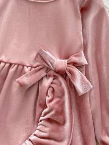 Girls' Velvet Princess Dress With Bow And Frill Trim, Cake Dress, Formal Gown, Autumn - Pink - View 5