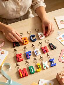 Personalized Keychain, Customized Letter Keychain, Customizable Name/Text, Luggage Bag Charm, Gift For Her, School Supplies, Teacher's Day Gift, Teenager Gift, Graduation Gift, Back To School Gift - Multicolor - View 5