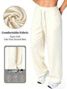 1pc Women's High Waist Wide Leg Pants, Drawstring Straight Leg Pants, Elastic Wide Leg Pants, Drawstring Design, Daily Office Versatile Casual Wear Long Pants, Commute Style Solid Color Minimalist Draped Design High Waist Wide Leg Pants, All Season Vintage Loose Casual Long Pants, Fashion Minimalist Versatile Long Pants, Suitable For Office, Business Casual And Formal Occasions Daily Outdoor Shopping Wear - White - View 6