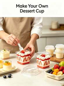 200/80/40/4pcs Transparent Square Cake Pudding Dessert Box With Lid, Spoon And Decorative Sticker, Multi-Functional Mousse Cake Box, Reusable For Fruit, Ice Cream, Yogurt, Christmas, Halloween, Birthday Party - View 10