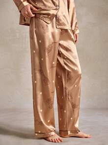 EverLounge Men's And Women's Satin Printed Pajama & Loungewear Sets – Elegant, Premium "Old Money" Style For Couples - brown - View 7