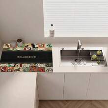 Alfombrilla de drenaje de cocina, alfombrilla de mesa de comedor, alfombrilla de cafetera, alfombrilla absorbente de encimera, alfombrilla de encimera de baño, grosor de 3.6mm - Patrón negro vintage - Ver 2