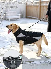 Metglad Dog Winter Coat, All‑In‑One Harness Pet Cold‑Weather Jacket, Night Reflective Dog Snow Coat, Fleece‑Lined Belly‑Protection Outdoor Vest For Small Medium Large Dogs - Black - View 4