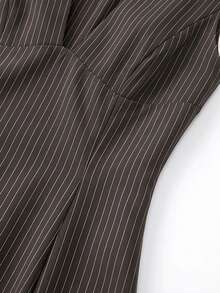 VINOVA Women's Business Casual V-Neck Pinstripe Sleeveless Mini Dress, Suitable For Office Commute Summer Professional Workplace Style Dress - Brown - View 9