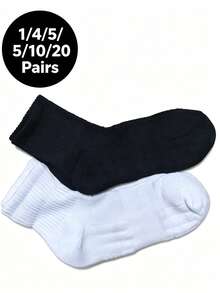 Men's Solid Color Mid-Calf Socks, Comfortable Soft Casual Everyday Socks, 1/4/5/10/20 Pairs - White - View 4