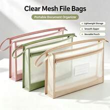 Double-Layer Subject Classification Bag A4 Transparent Mesh File Storage Bag Zipper Type Primary School Students Junior High School Students Special Tote Book Bag High School Students Large Capacity Test Paper Subject Material Book Homework Bag - Multicolor - View 1