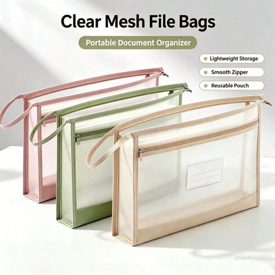 Double-Layer Subject Classification Bag A4 Transparent Mesh File Storage Bag Zipper Type Primary School Students Junior High School Students Special Tote Book Bag High School Students Large Capacity Test Paper Subject Material Book Homework Bag - Multicolor - View 1