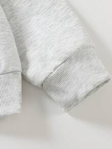 甜美女孩拉鍊連帽外套，可愛藍色兔子愛心補丁刺繡，柔軟秋冬校園外套 - 淺灰色 - 查看 6